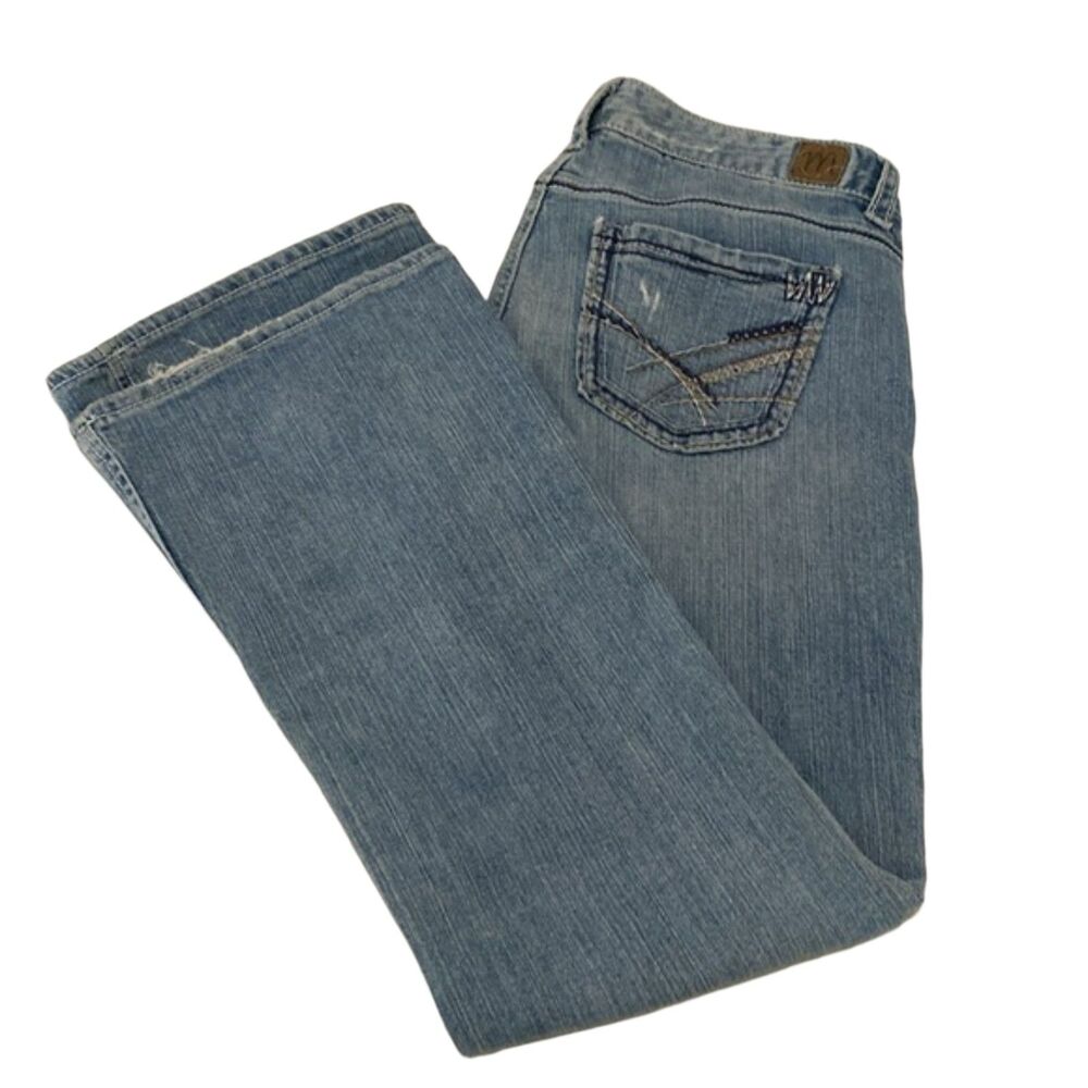Madison Jeans Stretch Mid Rise Flare Leg Womens 7/8 Y2k 90s Rodeo Distressed